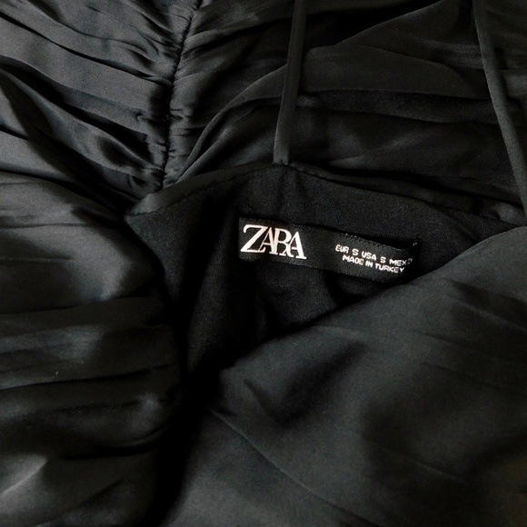 ZARA Little Black Dress Ruched Draped Rhinestone Mini Cocktail Party Small - Picture 13 of 16
